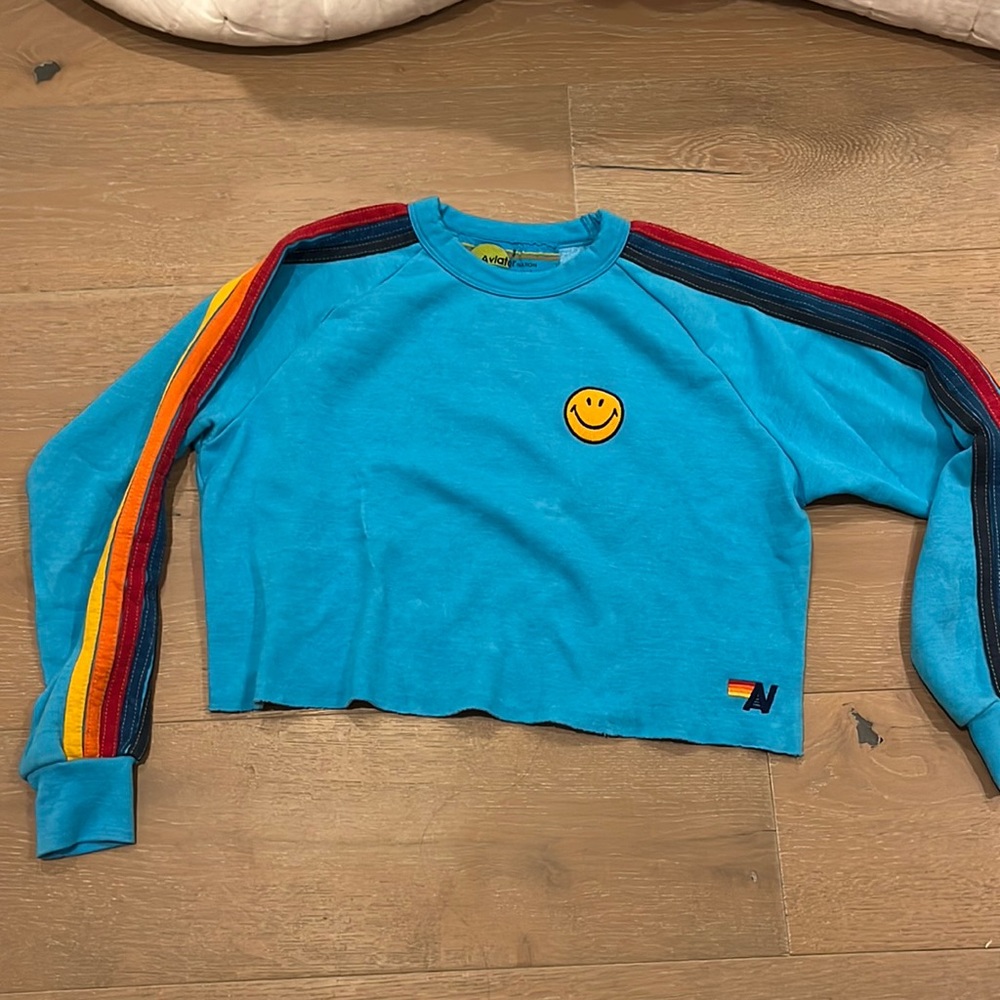 Aviator Nation turquoise cropped sweatshirt